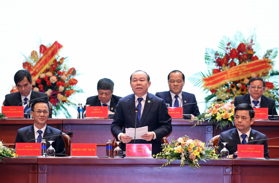 Chủ tịch Liên minh Hợp tác xã Việt Nam Nguyễn Ngọc Bảo phát biểu. (Ảnh: Thống Nhất/TTXVN)