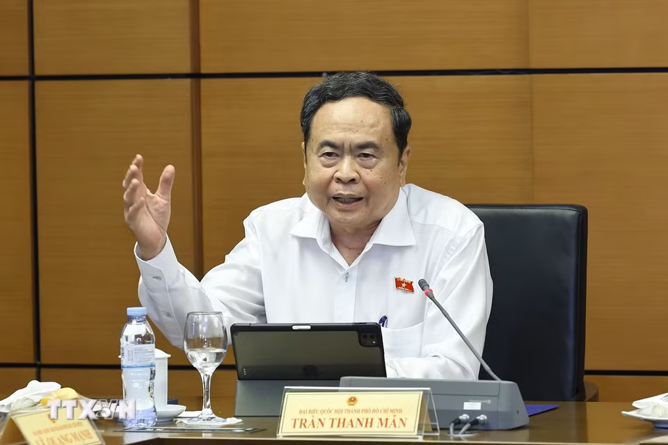 Chủ tịch Quốc hội Trần Thanh Mẫn, đại biểu Quốc hội Thành phố Hồ Chí Minh phát biểu. (Ảnh: Doãn Tấn/TTXVN)