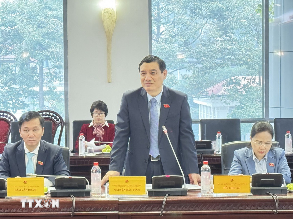 Chủ nhiệm Ủy ban Văn hóa và Xã hội Nguyễn Đắc Vinh phát biểu định hướng hội nghị. (Ảnh: Hải Ngọc/TTXVN)