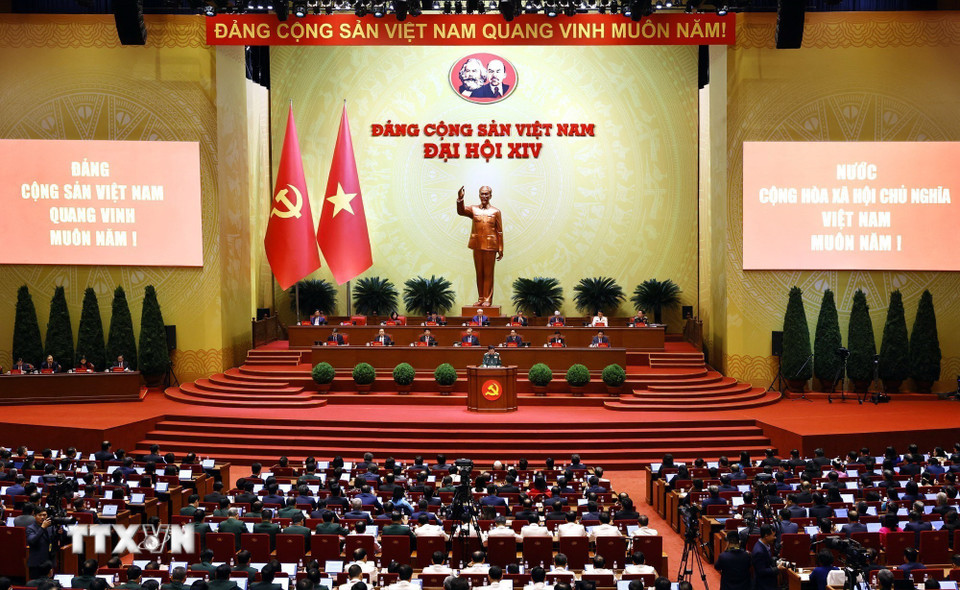 Phiên thảo luận tại hội trường về các văn kiện Đại hội, sáng 21/1. (Ảnh: TTXVN)