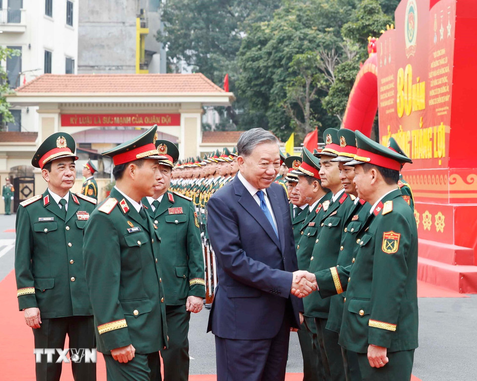 Tổng Bí thư Tô Lâm đến dự Lễ kỷ niệm 80 năm Ngày thành lập Binh chủng Công binh. (Ảnh: Thống Nhất/TTXVN)
