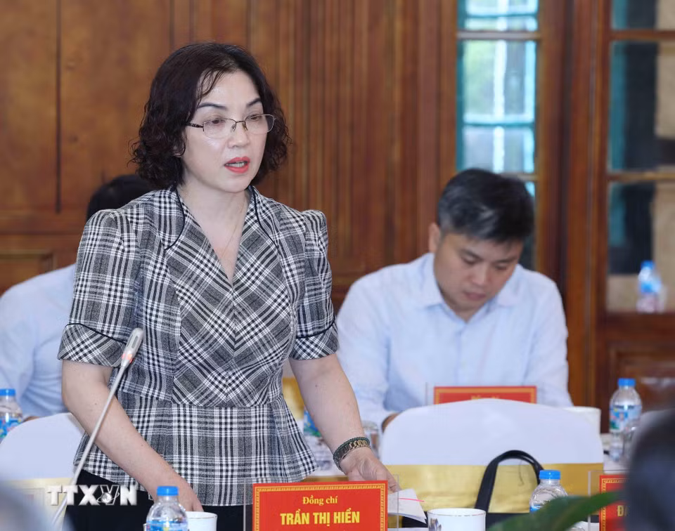 Đồng chí Trần Thị Hiền, Ủy viên Trung ương Đảng, Phó Chủ nhiệm Ủy ban Kiểm tra Trung ương phát biểu tại hội nghị. (Ảnh: Phương Hoa/TTXVN)
