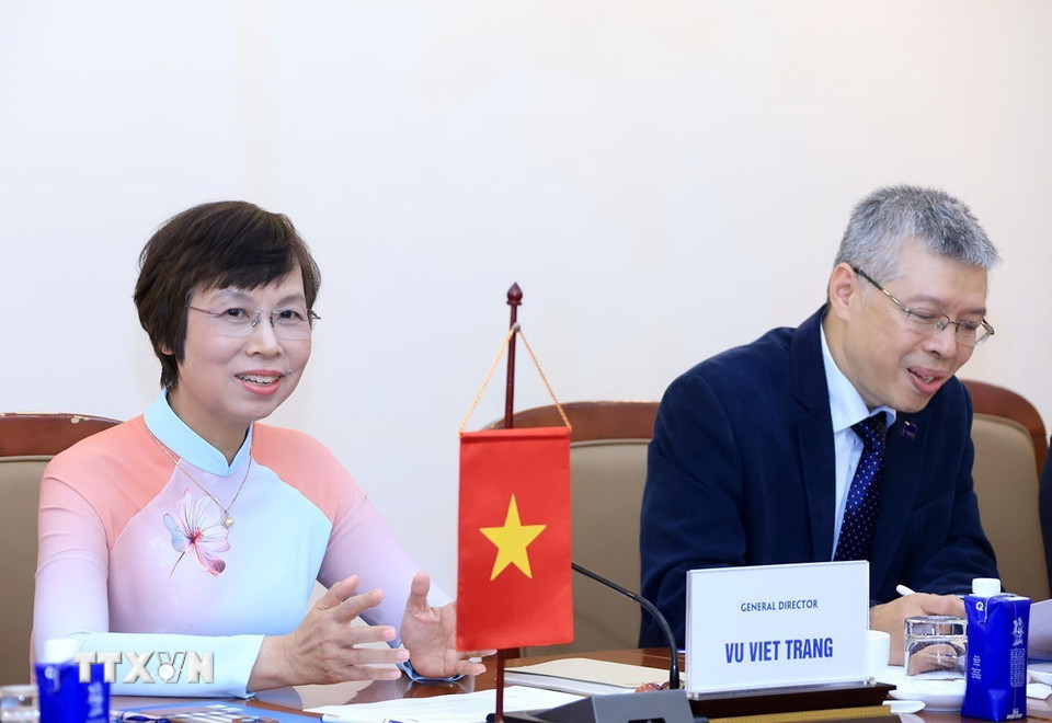 Tổng Giám đốc TTXVN Vũ Việt Trang phát biểu. (Ảnh: Tuấn Anh/TTXVN)