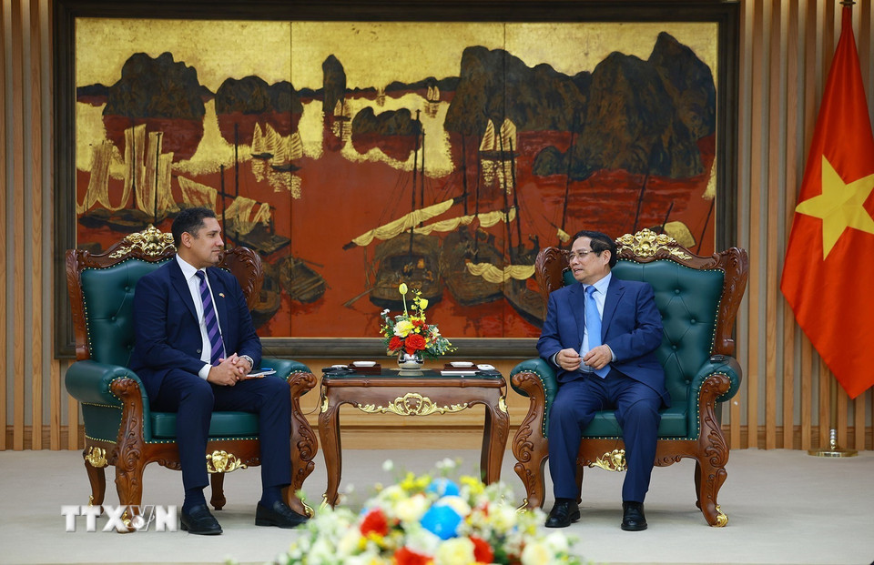 Thủ tướng Phạm Minh Chính tiếp ông Johan Ndisi, Đại sứ Vương quốc Thụy Điển tại Việt Nam. (Ảnh: Dương Giang/TTXVN)