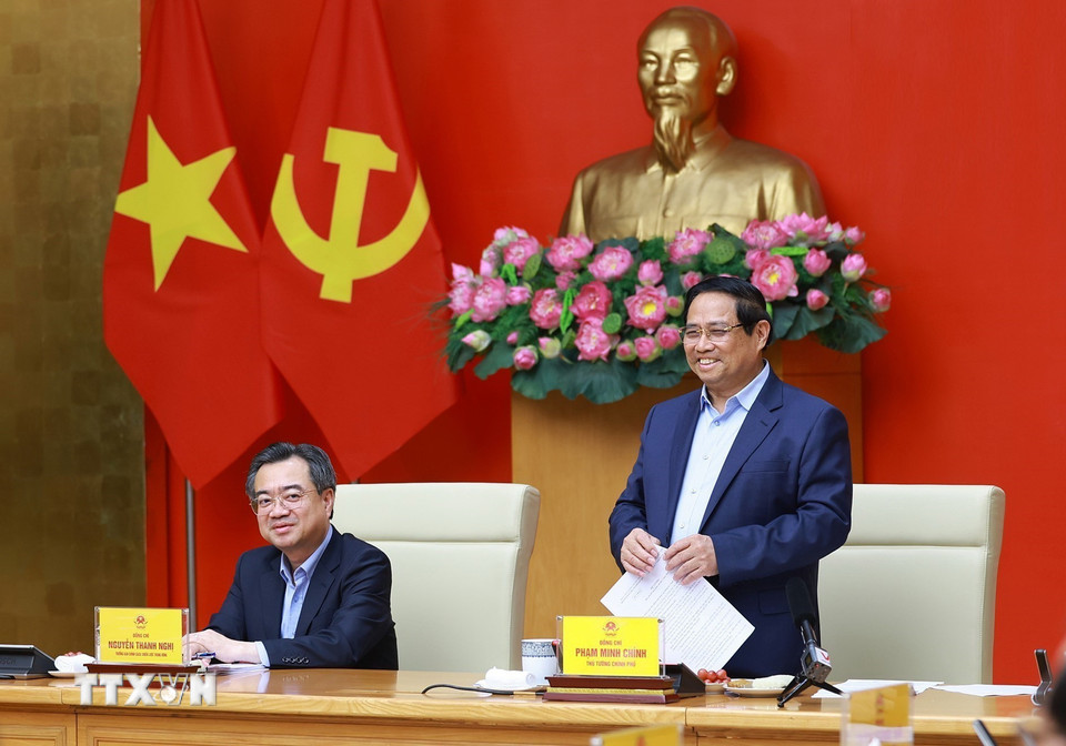 Bí thư Đảng ủy, Thủ tướng Chính phủ Phạm Minh Chính phát biểu. (Ảnh: Dương Giang/TTXVN)