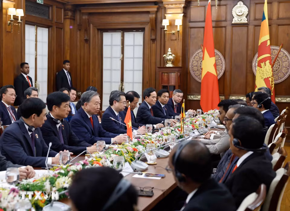 Tổng Bí thư, Chủ tịch nước Tô Lâm phát biểu tại cuộc hội đàm với Tổng thống Sri Lanka Anura Kumara Dissanayake. (Ảnh: Thống Nhất/TTXVN)