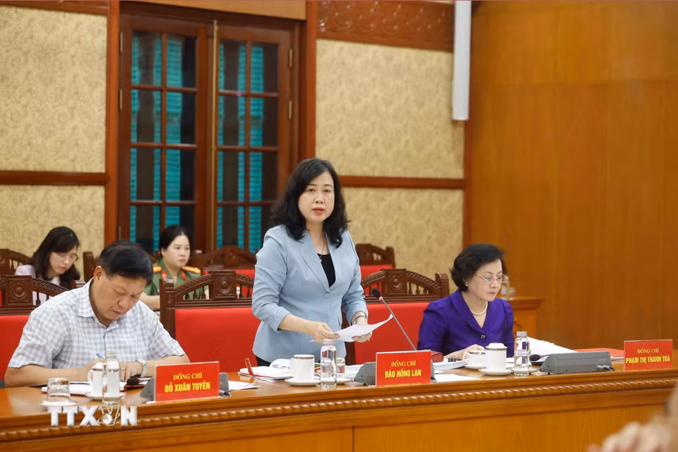 Đồng chí Đào Hồng Lan, Ủy viên Trung ương Đảng, Bí thư Đảng ủy, Bộ trưởng Bộ Y tế tại hội nghị. (Ảnh: Thống Nhất/TTXVN)