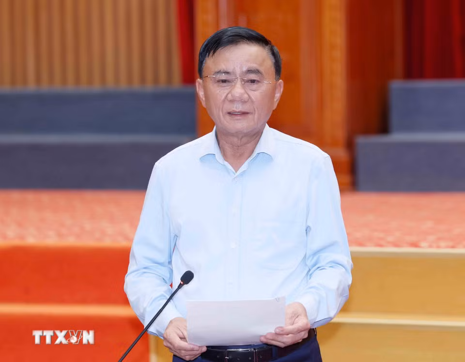 Thường trực Ban Bí thư Trần Cẩm Tú phát biểu chỉ đạo buổi làm việc. (Ảnh: Phương Hoa/TTXVN)