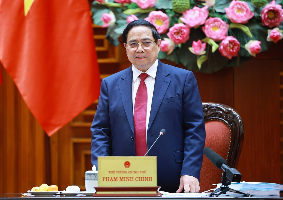 Thủ tướng Phạm Minh Chính phát biểu tại phiên họp. (Ảnh: Dương Giang/TTXVN)