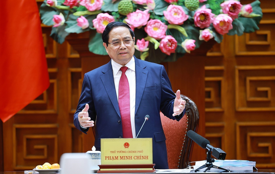 Thủ tướng Phạm Minh Chính phát biểu tại phiên họp. (Ảnh: Dương Giang/TTXVN)