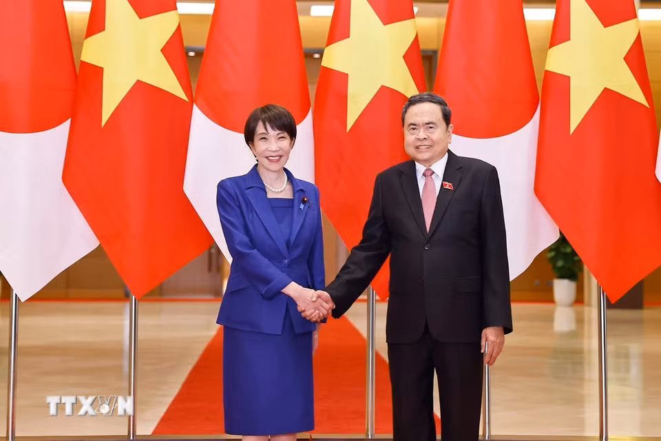 Chủ tịch Quốc hội Trần Thanh Mẫn hội kiến Thủ tướng Nhật Bản Takaichi Sanae thăm chính thức Việt Nam. (Ảnh: Doãn Tấn/TTXVN)