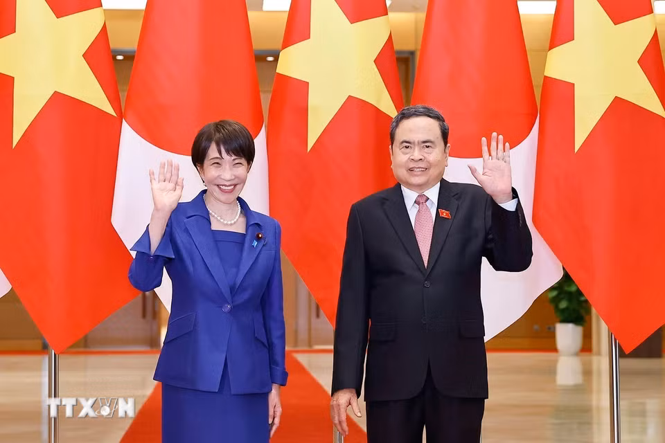 Chủ tịch Quốc hội Trần Thanh Mẫn hội kiến Thủ tướng Nhật Bản Takaichi Sanae thăm chính thức Việt Nam. (Ảnh: Doãn Tấn/TTXVN)