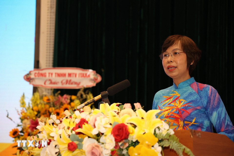 Ủy viên Ban Chấp hành Đảng bộ Chính phủ, Bí thư Đảng ủy, Tổng giám đốc Thông tấn xã Việt Nam Vũ Việt Trang phát biểu chỉ đạo Hội nghị. (Ảnh: Hồng Đạt/TTXVN)