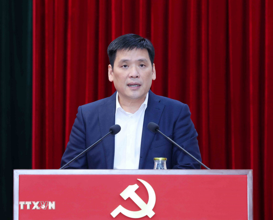 Ông Nguyễn Thanh Bình, Phó Trưởng Ban Tổ chức Trung ương trình bày tham luận tại hội nghị. (Ảnh: Phương Hoa/TTXVN)