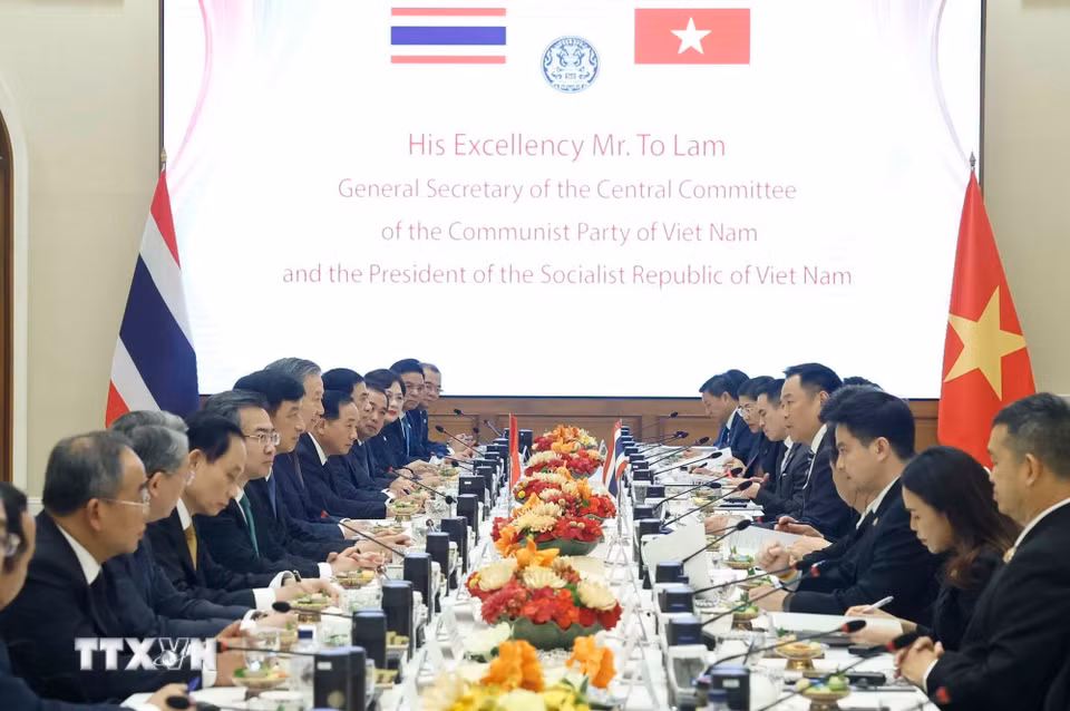 Tổng Bí thư, Chủ tịch nước Tô Lâm hội đàm chính thức với Thủ tướng Thái Lan Anutin Charnvirakul. (Ảnh: Thống Nhất/TTXVN)
