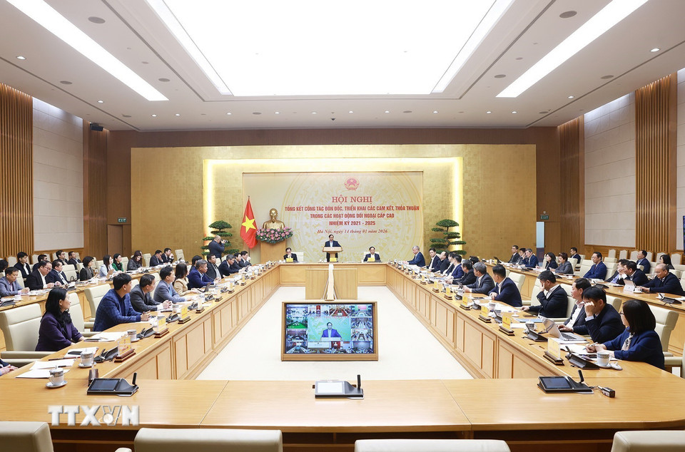 Hội nghị tổng kết công tác đôn đốc, triển khai các cam kết, thỏa thuận trong các hoạt động đối ngoại cấp cao. (Ảnh: Dương Giang/TTXVN)