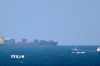 Tàu chở hàng hướng vào eo biển Hormuz. (Ảnh: AFP/TTXVN)