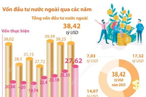 Vốn đầu tư trực tiếp nước ngoài thực hiện cao nhất trong 5 năm qua