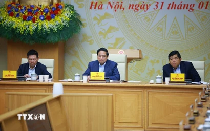 Thủ tướng Phạm Minh Chính chủ trì Phiên họp lần thứ tư của Ban Chỉ đạo phát triển kinh tế tư nhân. (Ảnh: Dương Giang/TTXVN)