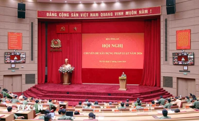 Quang cảnh Hội nghị chuyên đề của Bộ Công an về xây dựng pháp luật năm 2026. (Ảnh: Phạm Kiên/TTXVN)