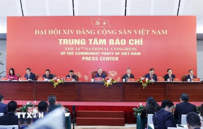 Tổng Bí thư Tô Lâm chủ trì buổi họp báo. (Ảnh: TTXVN)