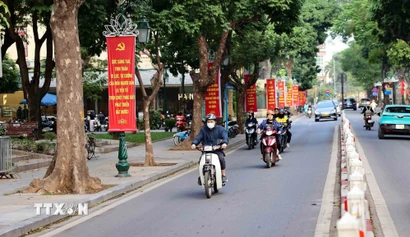 Các tuyến phố của Thủ đô Hà Nội vào dịp Đại hội XIV của Đảng. (Ảnh: Vũ Quang/TTXVN)
