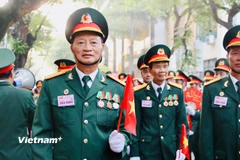 Đại tá Nguyễn Văn Lâm xúc động khi chứng kiến lễ diễu binh, diễu hành trên Quảng trường Ba Đình. (Ảnh: Hồng Kiều/Vietnam+)