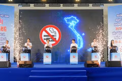 Các đại biểu thực hiện nghi thức khởi động chương trình. (Ảnh: PV/Vietnam+)