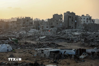 Cảnh đổ nát do xung đột tại Dải Gaza. (Ảnh: THX/TTXVN)