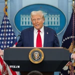 Tổng thống Mỹ Donald Trump phát biểu tại Nhà Trắng. (Ảnh: THX/TTXVN)