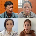 Các đối tượng (theo thứ tự từ trên xuống dưới, trái qua phải): Nguyễn Văn Tâm, Nguyễn Thị Yến Linh, Nguyễn Thị Thùy, Lê Thị Lài. (Ảnh: TTXVN phát)