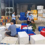 Lực lượng chức năng đã phát hiện, thu giữ gần 1.000 kg hàng hoá là thực phẩm không rõ nguồn gốc, không đảm bảo chất lượng vệ sinh an toàn thực phẩm như: hành phi, bò khô, ruốc…(Ảnh TTXVN phát)