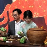 Gian hàng được bài trí đậm chất truyền thống của Việt Nam. (Ảnh: Trần Hải/TTXVN)