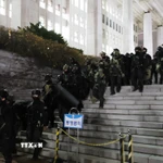 Binh sỹ Hàn Quốc tại Tòa nhà Quốc hội ở Seoul ngày 4/12/2024. (Ảnh: Yonhap/TTXVN)