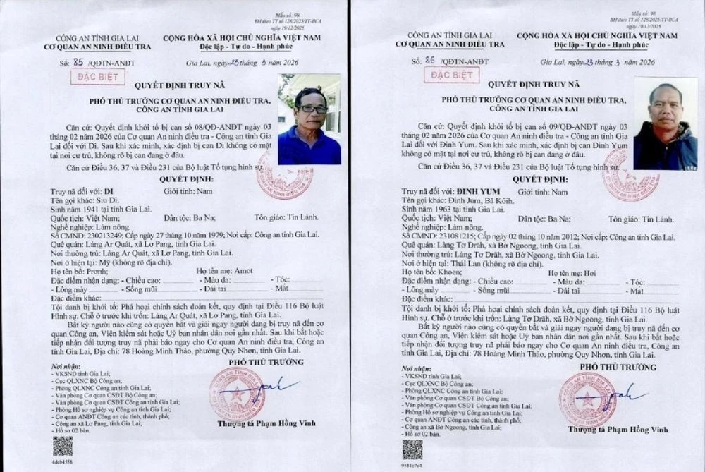 Truy Nã Hai Đối Tượng Lợi Dụng Vỏ Bọc Tôn Giáo Phá Hoại Chính Sách Đoàn Kết
