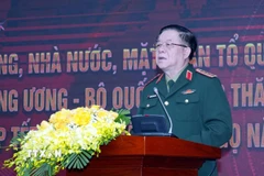 Đại tướng Nguyễn Trọng Nghĩa, Ủy viên Bộ Chính trị, Bí thư Trung ương Đảng, Ủy viên Thường vụ Quân ủy Trung ương, Chủ nhiệm Tổng cục Chính trị Quân đội nhân dân Việt Nam phát biểu. (Ảnh: Tá Chuyên/TTXVN)