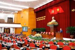 Tổng Bí thư Tô Lâm phát biểu bế mạc Hội nghị lần thứ 14 Ban Chấp hành Trung ương Đảng khóa XIII. (Ảnh: Thống Nhất/TTXVN)