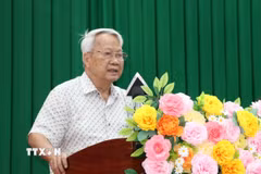 Ông Bùi Quang Huy, nguyên Ủy viên Trung ương Đảng, nguyên Bí thư Tỉnh ủy Trà Vinh đóng góp ý kiến đối với dự thảo văn kiện. (Ảnh: Thanh Hòa/TTXVN)