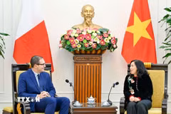 Thứ trưởng Bộ Ngoại giao Lê Thị Thu Hằng tiếp Thứ trưởng Thường trực Bộ Ngoại giao và Du lịch Malta. (Ảnh: TTXVN phát)