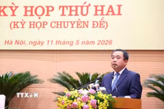 Bí thư Thành ủy Hà Nội Trần Đức Thắng phát biểu chỉ đạo. (Ảnh: Văn Điệp/TTXVN)