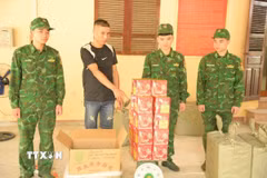 Số pháo nổ nhập lậu trái phép được lực lượng Bộ đội Biên phòng Lạng Sơn thu giữ. (Ảnh: TTXVN phát)