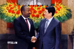 Chủ tịch nước Lương Cường tiếp Thủ tướng Cộng hòa Dân chủ Liên bang Ethiopia Abiy Ahmed Ali. (Ảnh: Lâm Khánh/TTXVN)