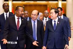 Chủ tịch Quốc hội Trần Thanh Mẫn hội kiến Thủ tướng Cộng hòa Dân chủ Liên bang Ethiopia Abiy Ahmed Ali. (Ảnh: Doãn Tấn/TTXVN)