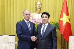 Chủ tịch nước Lương Cường tiếp Trợ lý Tổng thống, Chủ tịch Hội đồng Biển Liên bang Nga Nicolai Patrushev. (Ảnh: Lâm Khánh/TTXVN)