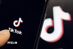 Biểu tượng ứng dụng TikTok trên màn hình điện thoại di động. (Ảnh: Kyodo/TTXVN)
