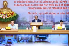 Thủ tướng Phạm Minh Chính chủ trì Hội nghị triển khai Nghị quyết của Quốc hội về thí điểm một số cơ chế, chính sách đặc thù phát triển nhà ở xã hội. (Ảnh: Dương Giang/TTXVN)