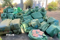 ​Tại thời điểm kiểm tra, chủ kho hàng là Lê Hải Minh không xuất trình được bất kỳ hóa đơn, chứng từ nào chứng minh nguồn gốc, xuất xứ hợp pháp của toàn bộ số hàng nêu trên. (Ảnh: TTXVN phát)