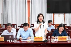 Đại diện Sở Tài chính Tây Ninh phát biểu về công tác chuẩn bị kinh phí phụ vụ công tác bầu cử. (Ảnh: Bùi Giang/TTXVN)