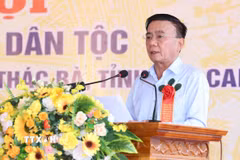 Đồng chí Trần Cẩm Tú, ủy viên Bộ Chính trị, Thường trực Ban Bí thư phát biểu tại Ngày hội. (Ảnh: Phương Hoa/TTXVN)