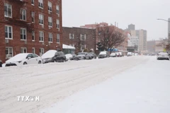 Tuyết rơi dày ảnh hưởng nghiêm trọng tới giao thông tại New York. (Ảnh: Thanh Tuấn/TTXVN)